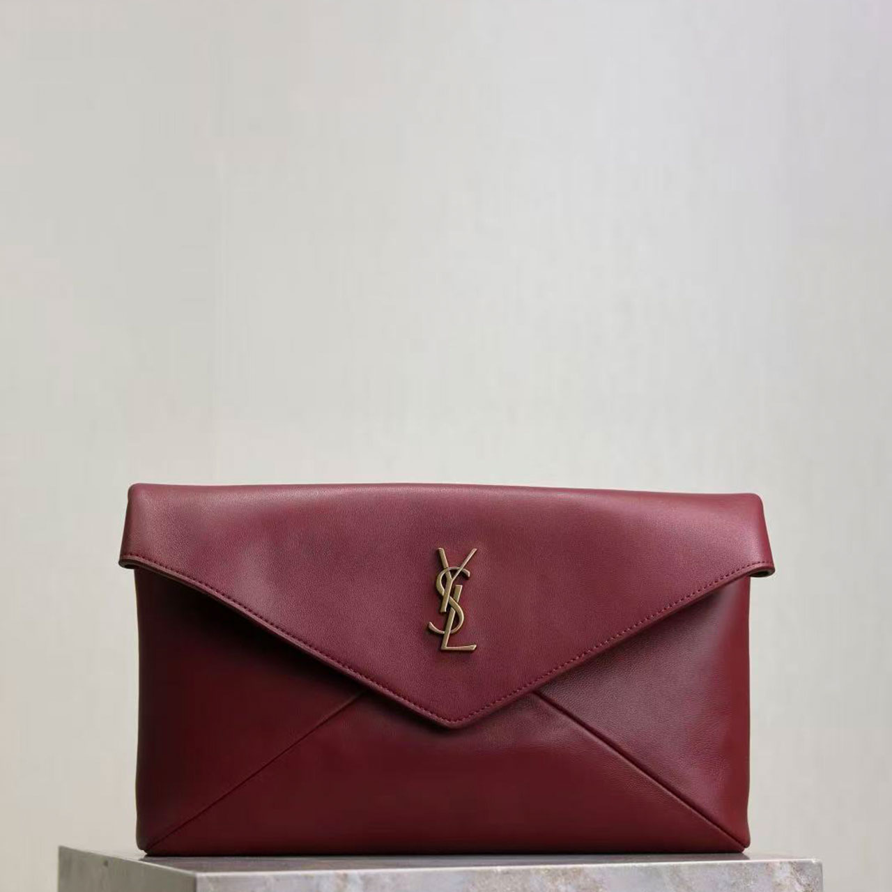 YSL Envelope Grain Leather Clutch Bag