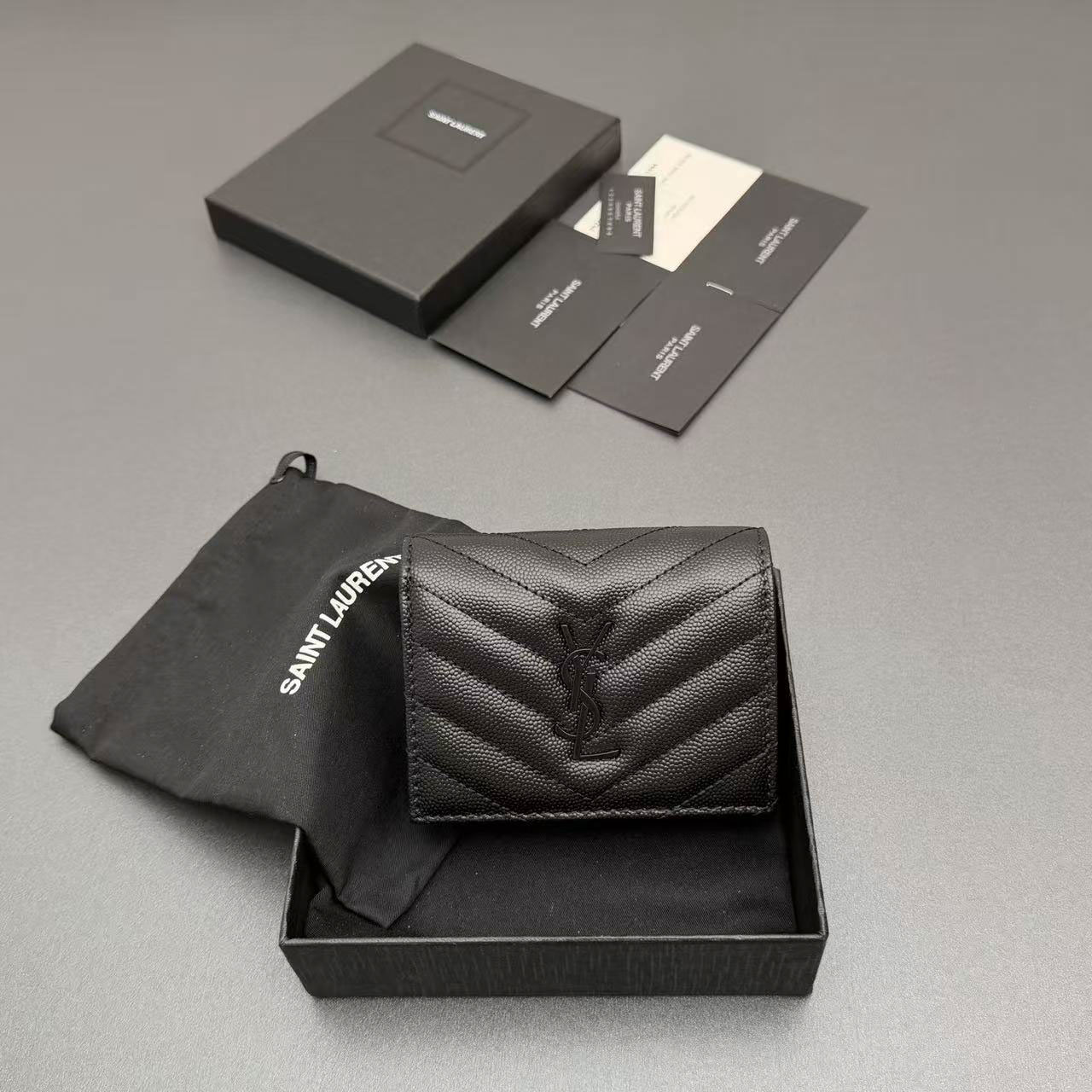 YSL MATELASSE short grain embossed leather card bag