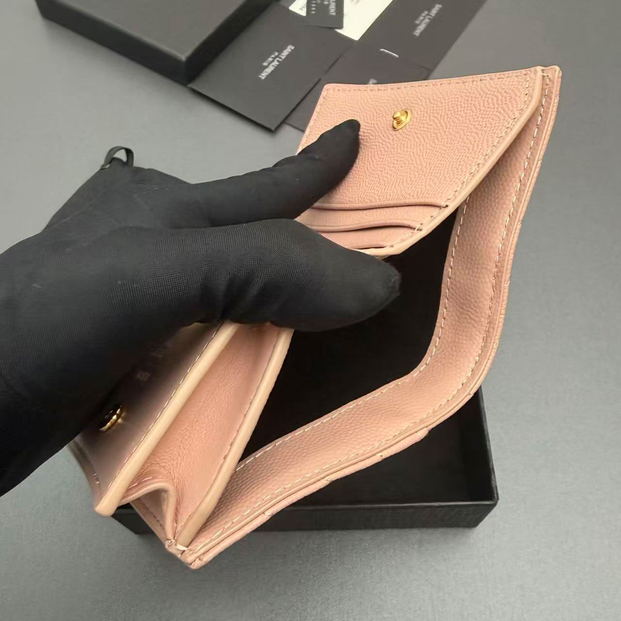 YSL MATELASSE short grain embossed leather card bag