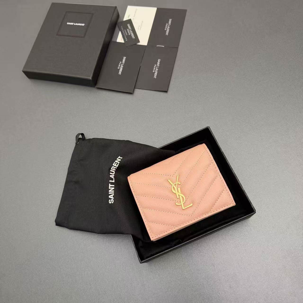 YSL MATELASSE short grain embossed leather card bag