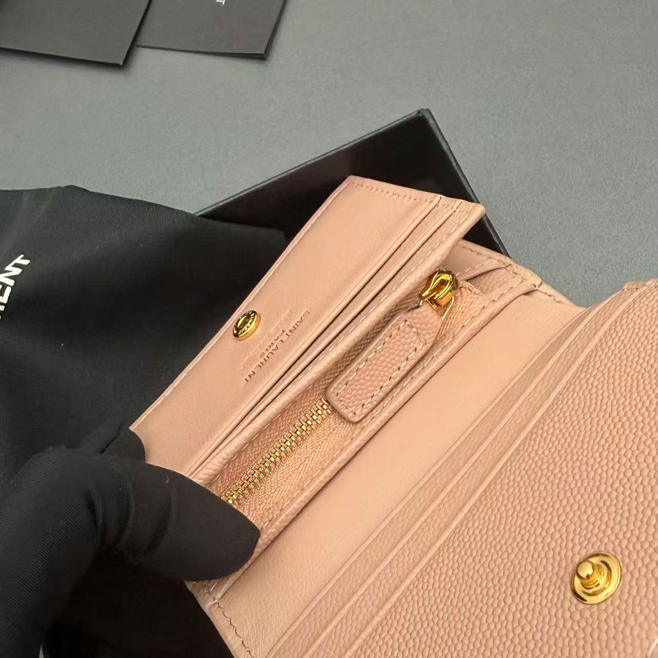 YSL MATELASSE short grain embossed leather card bag