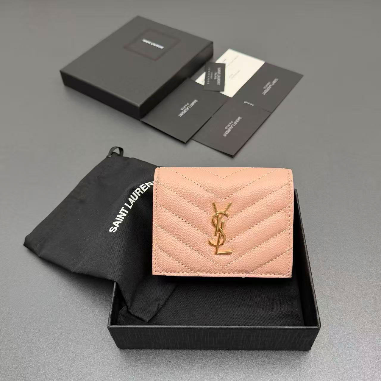 YSL MATELASSE short grain embossed leather card bag