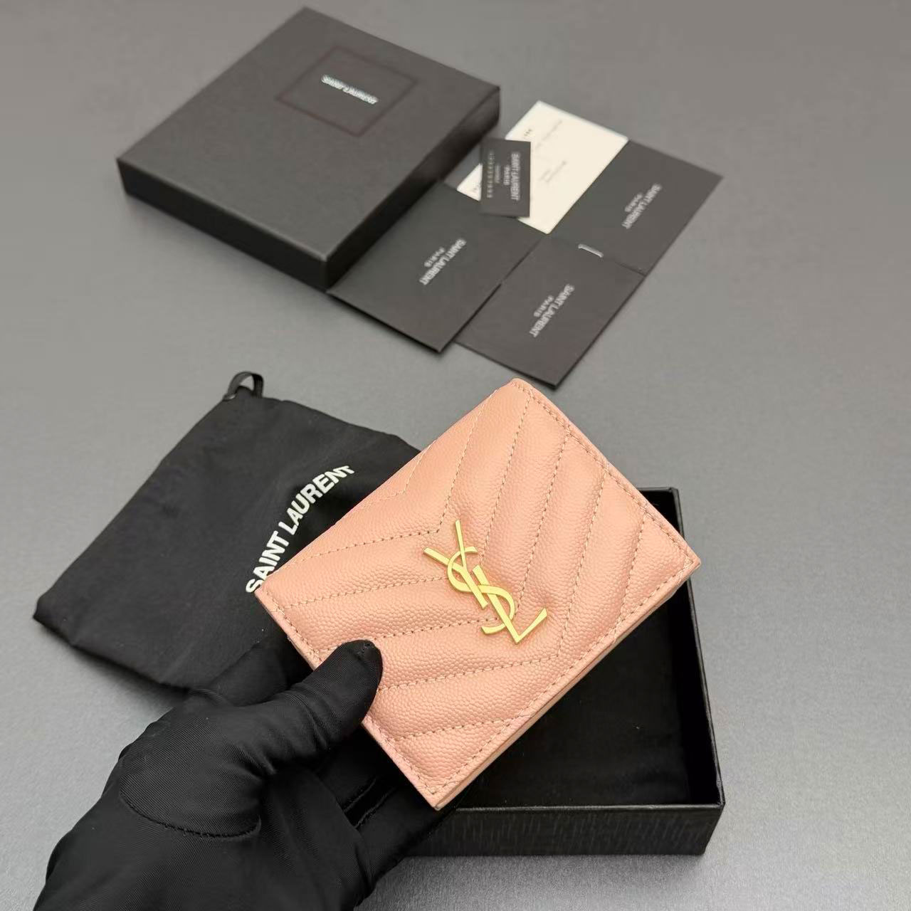 YSL MATELASSE short grain embossed leather card bag