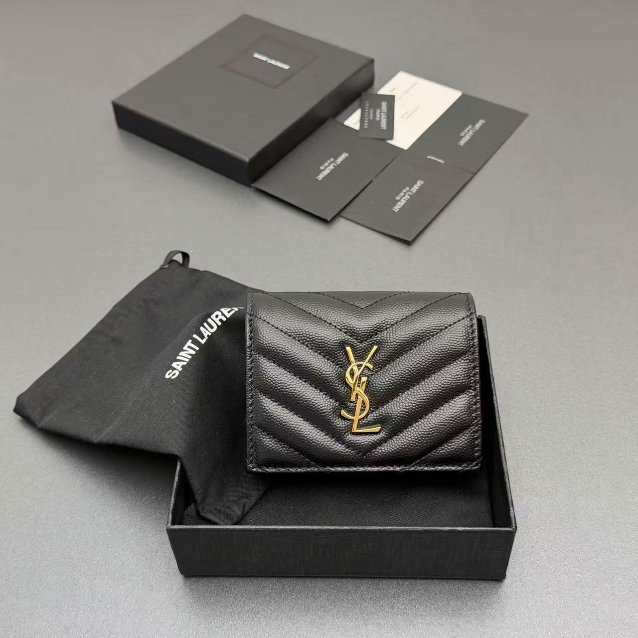 YSL MATELASSE short grain embossed leather card bag