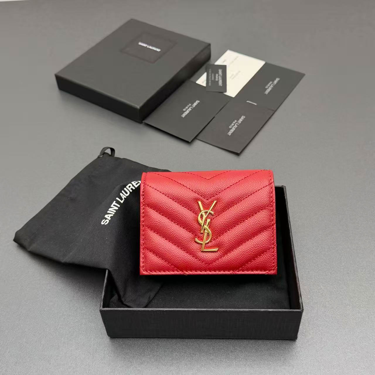 YSL MATELASSE short grain embossed leather card bag