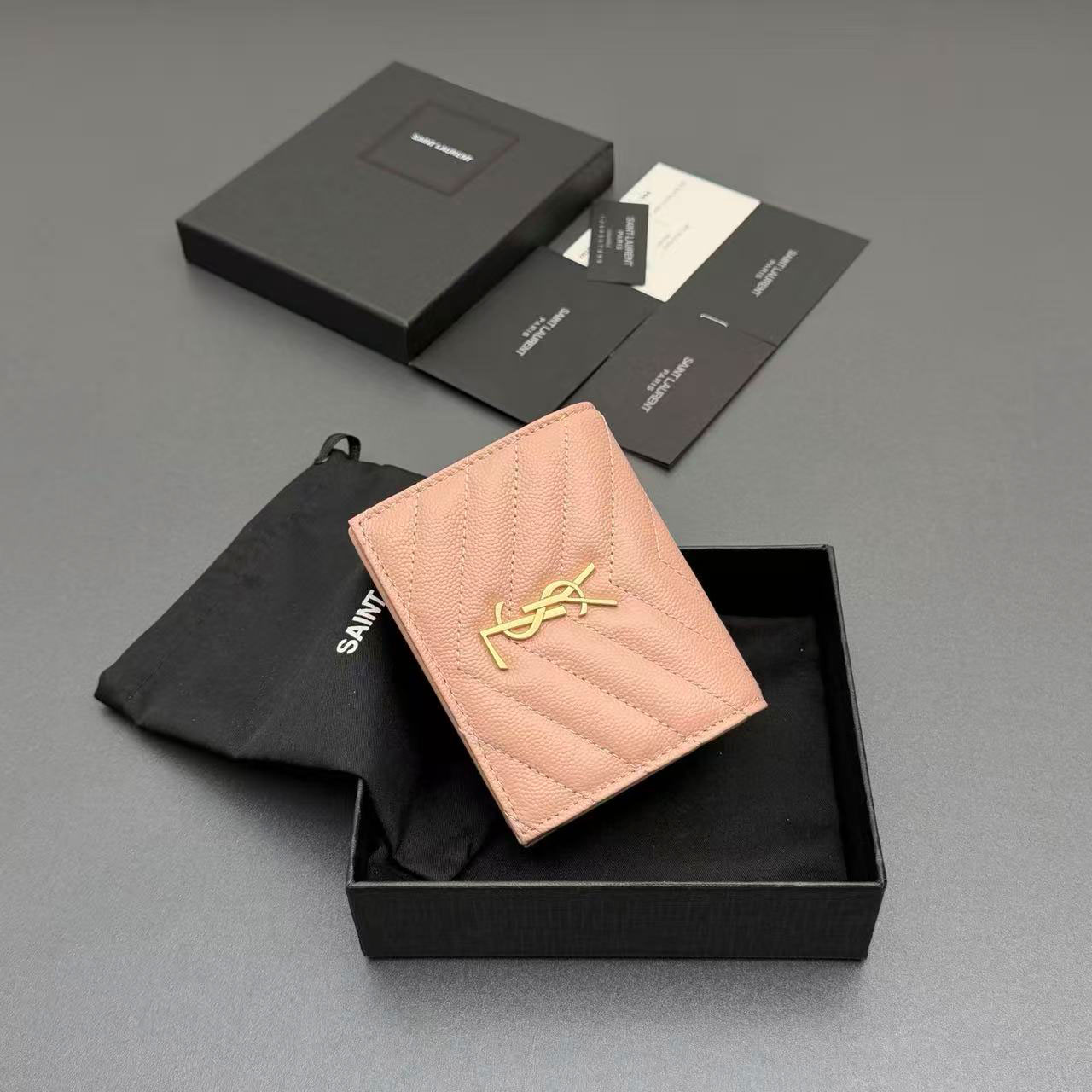 YSL MATELASSE short grain embossed leather card bag