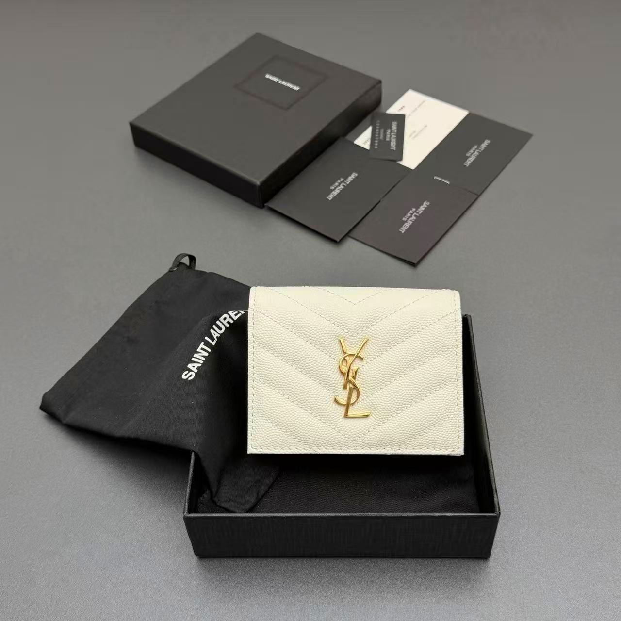 YSL MATELASSE short grain embossed leather card bag