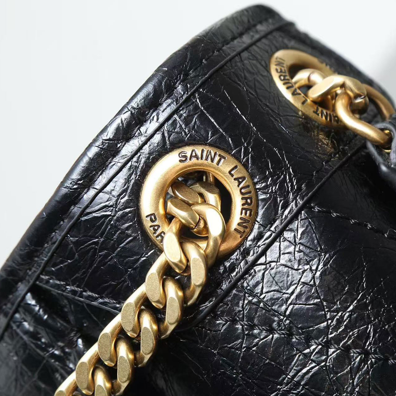 YSL Niki Medium Crinkled Leather Chain Bag