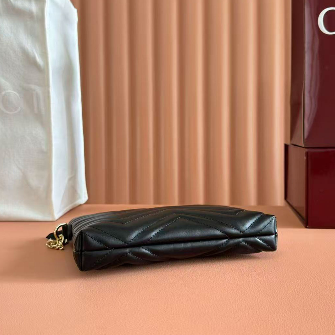 Gucci GG Marmont V-Quilted Chain Clutch Crossbody Bag