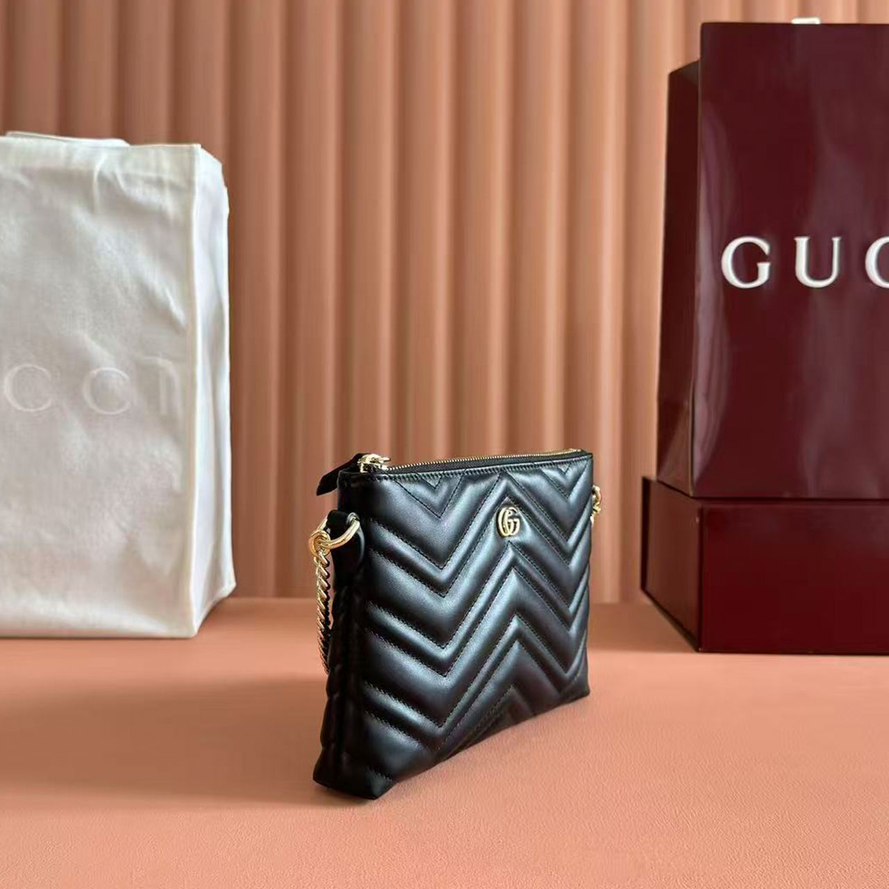 Gucci GG Marmont V-Quilted Chain Clutch Crossbody Bag