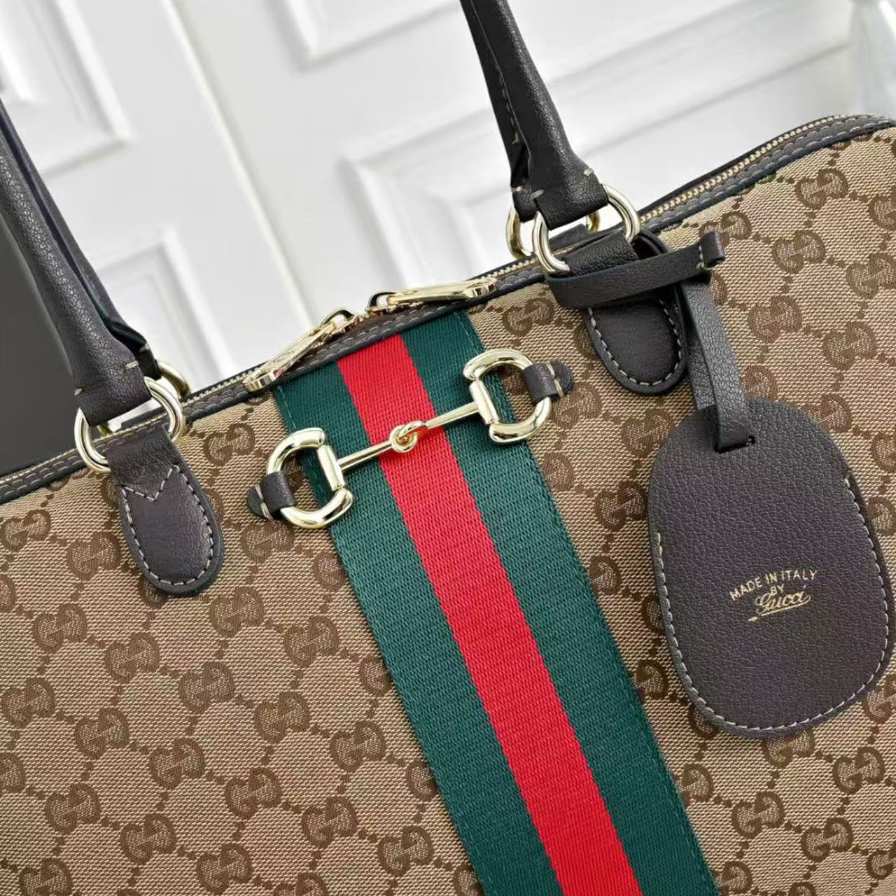 Gucci Horsebit Web Stripe GG Supreme Boston Handbag