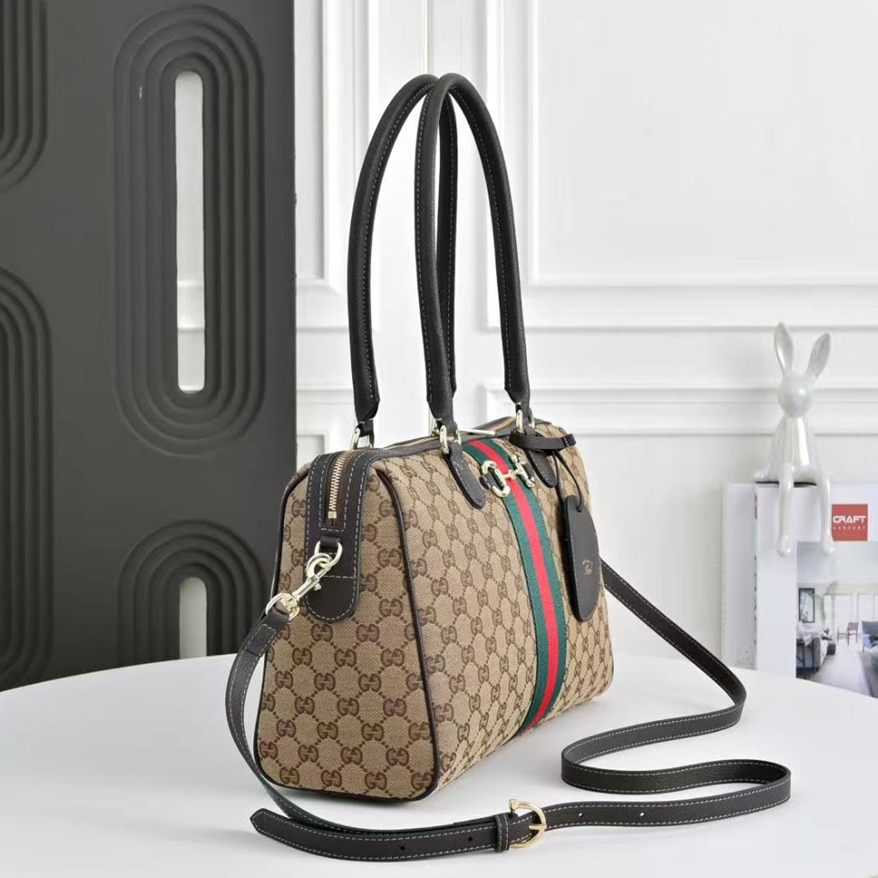 Gucci Horsebit Web Stripe GG Supreme Boston Handbag