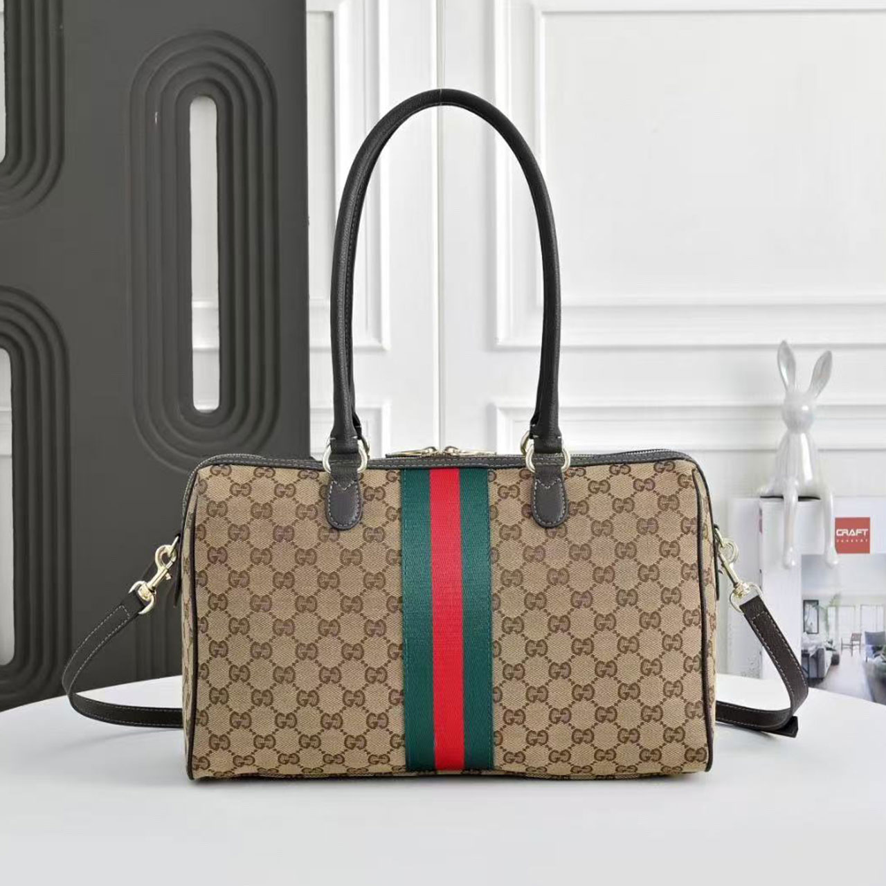 Gucci Horsebit Web Stripe GG Supreme Boston Handbag