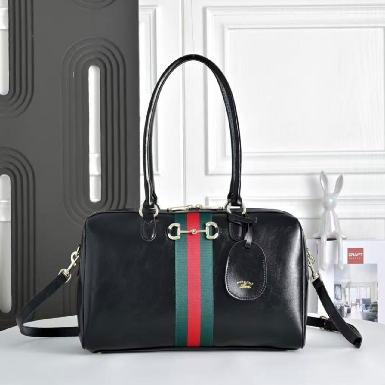 Gucci Horsebit Web Stripe GG Supreme Boston Handbag
