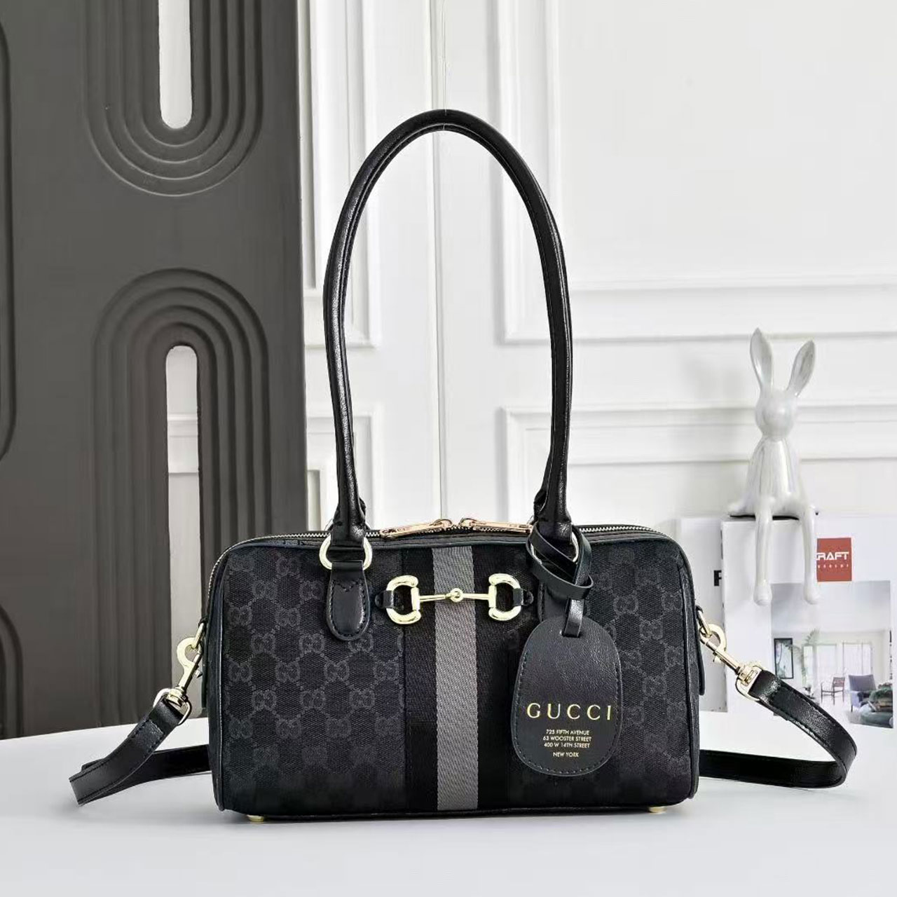 Gucci Horsebit Web Stripe GG Supreme Boston Handbag