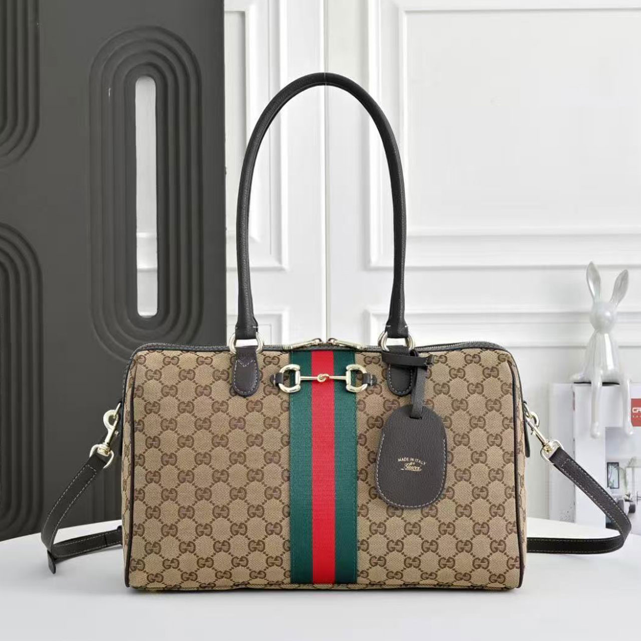 Gucci Horsebit Web Stripe GG Supreme Boston Handbag