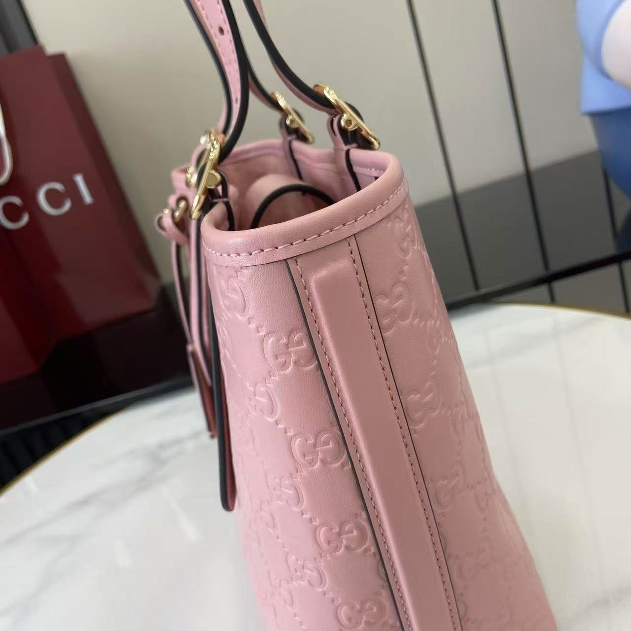 Gucci GG Embossed Leather Small Shopping Tote Bag