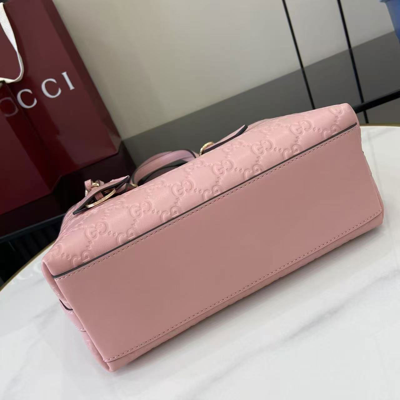 Gucci GG Embossed Leather Small Shopping Tote Bag