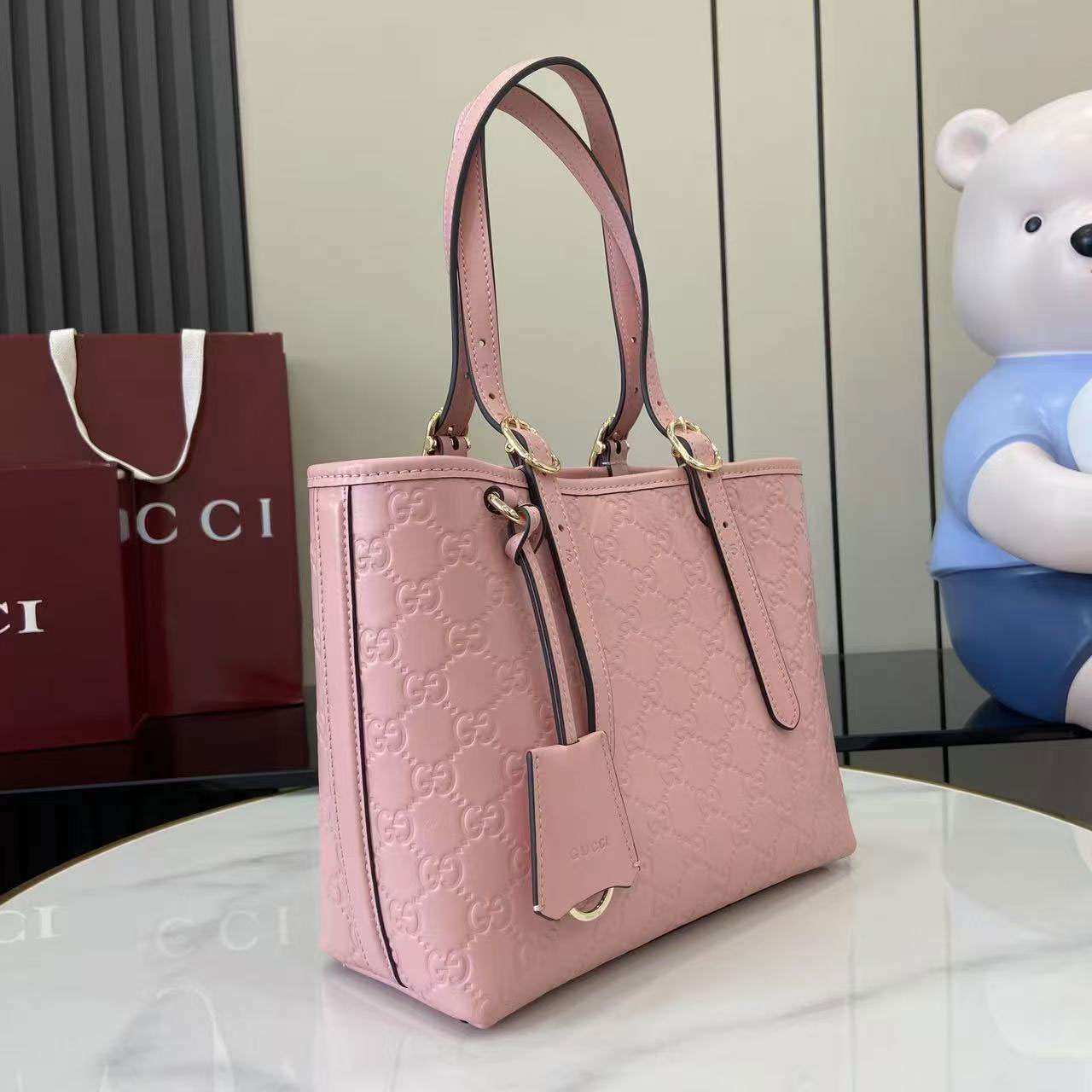 Gucci GG Embossed Leather Small Shopping Tote Bag