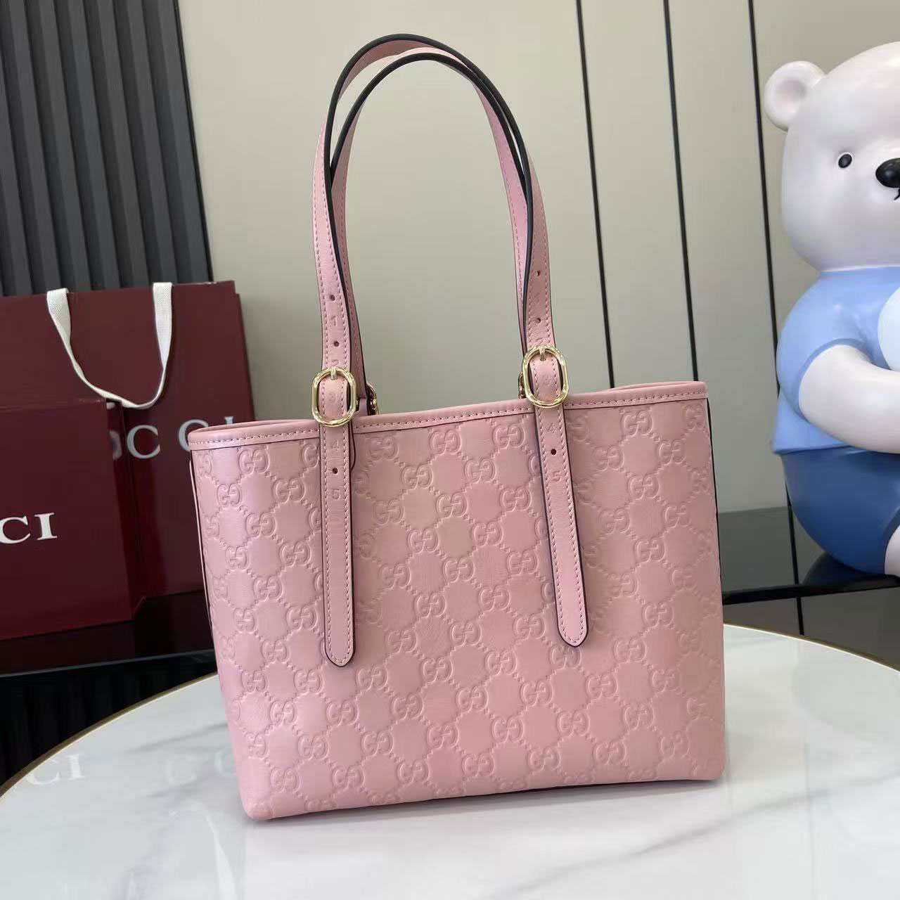 Gucci GG Embossed Leather Small Shopping Tote Bag
