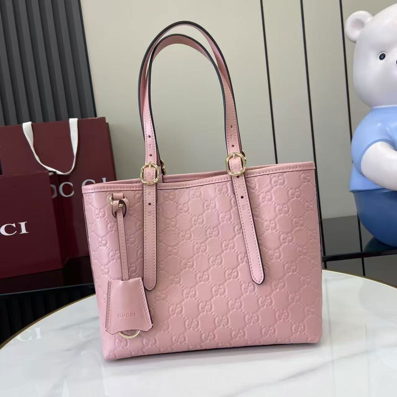 Gucci GG Embossed Leather Small Shopping Tote Bag