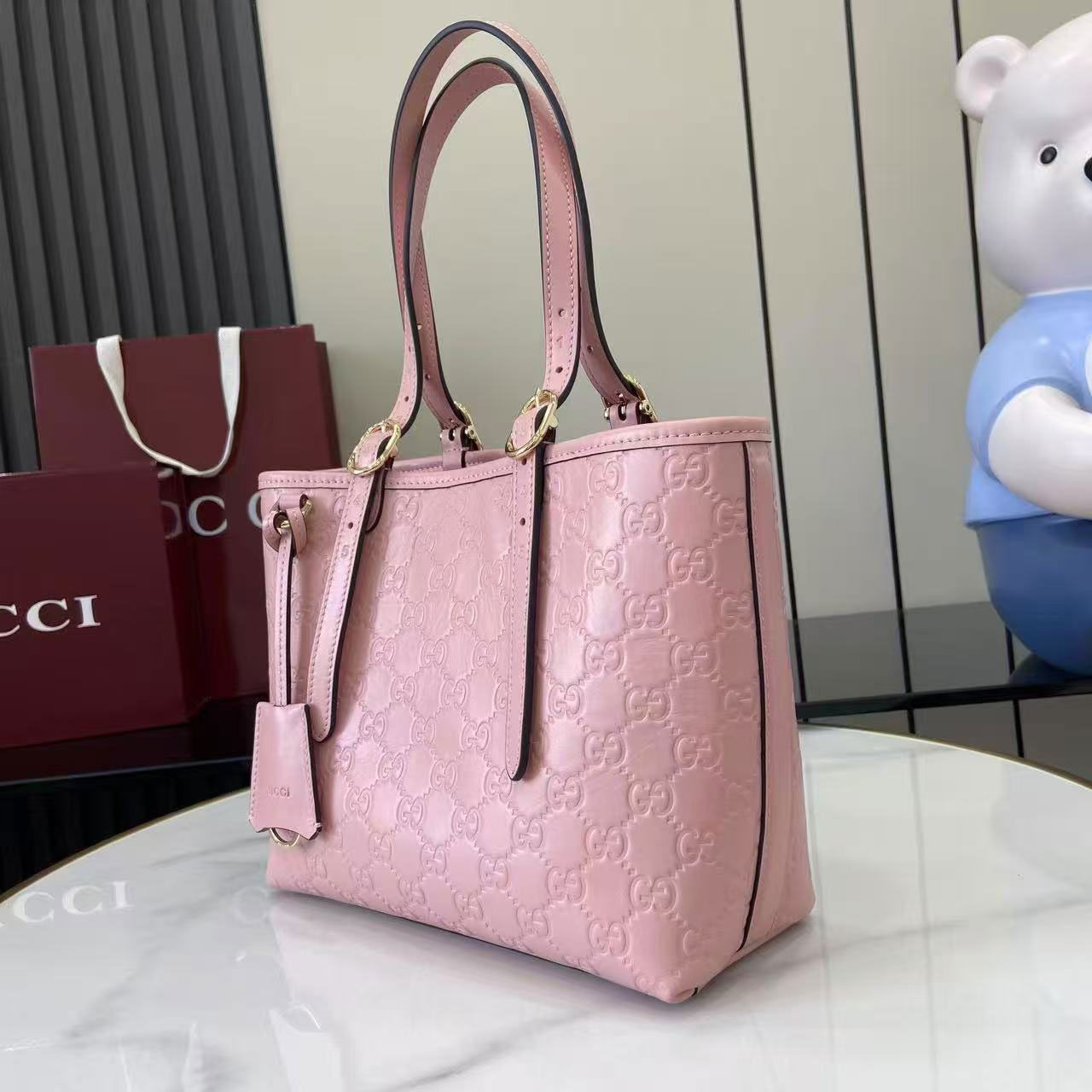 Gucci GG Embossed Leather Small Shopping Tote Bag