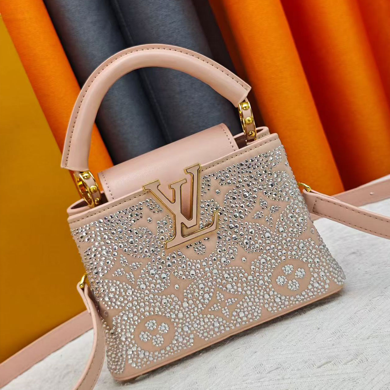 LV Capucines Mini Pink Full Diamond Crystal Handbag